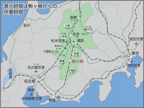 他県から駒ヶ根市までのアクセスマップ